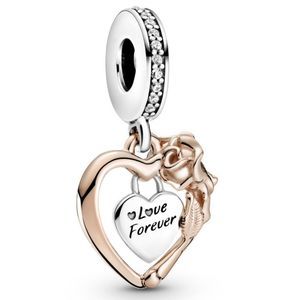 Pandora Heart & Rose Flower Dangle Charm